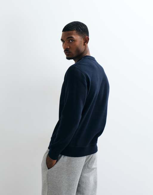 Tommy Hilfiger flag logo heavyweight henley neck sweatshirt in navy, 4 of 5