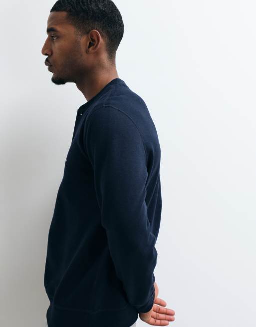 Tommy Hilfiger flag logo heavyweight henley neck sweatshirt in navy, 5 of 5