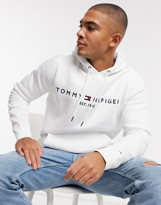 Tommy Hilfiger flag logo hoody in white