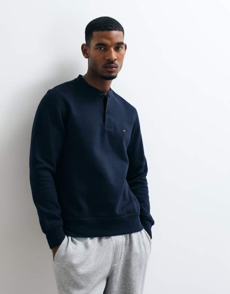 Tommy Hilfiger flag logo kraftig Henley-sweatshirt i navy - view 1