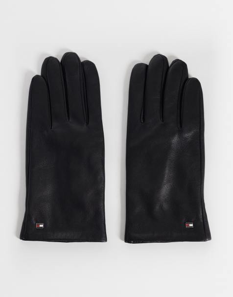 Tommy Hilfiger flag logo leather gloves in black - view 1