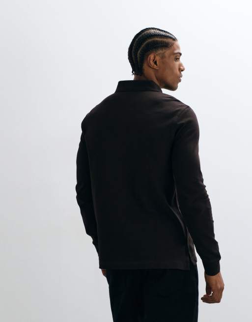 Tommy Hilfiger flag logo long sleeve polo shirt in brown, 2 of 5