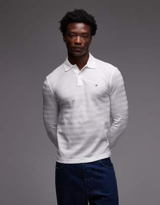 Tommy Hilfiger Flag Logo Long Sleeve Rugby Polo Shirt In White