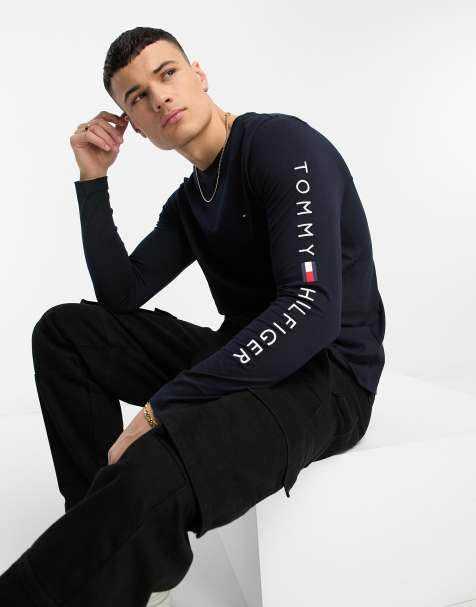 Tommy Hilfiger flag logo long sleeve t-shirt in navy - view 1