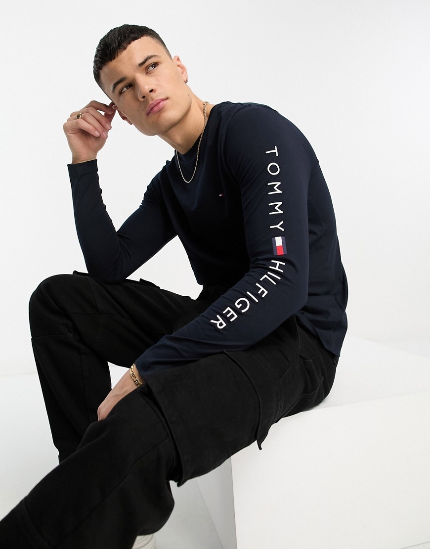 Tommy Hilfiger flag logo long sleeve T-shirt in navy