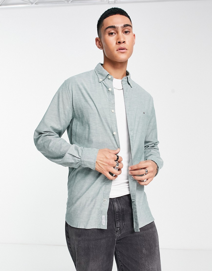 Tommy Hilfiger flag logo oxford shirt in chambray-Blue