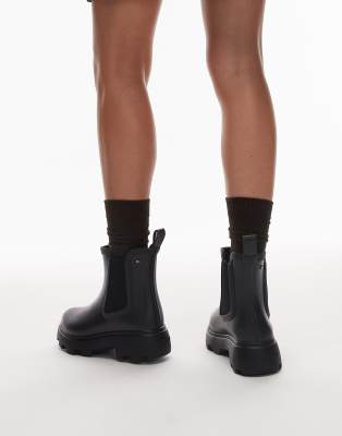 Tommy Jeans Tommy Hilfiger Flag Logo Rubber Boots With Lining In Black