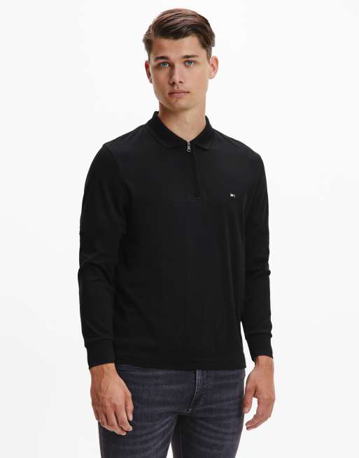 Tommy hilfiger black shop long sleeve polo