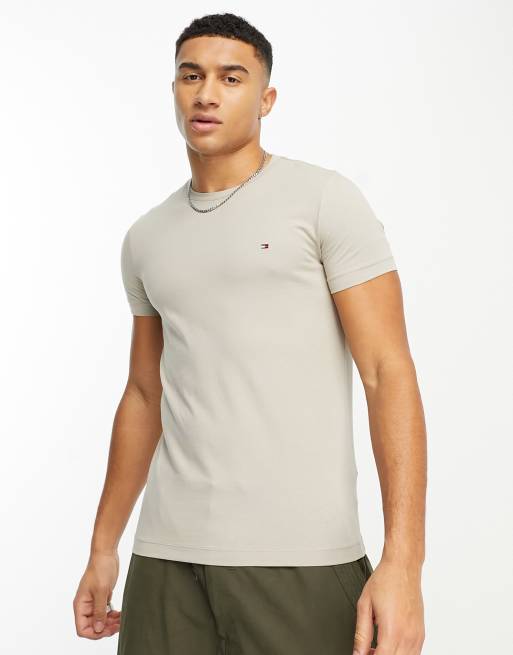 Tommy Hilfiger flag logo stretch slim fit t-shirt in gray