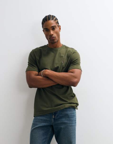 Tommy Hilfiger flag logo t-shirt in khaki - view 1