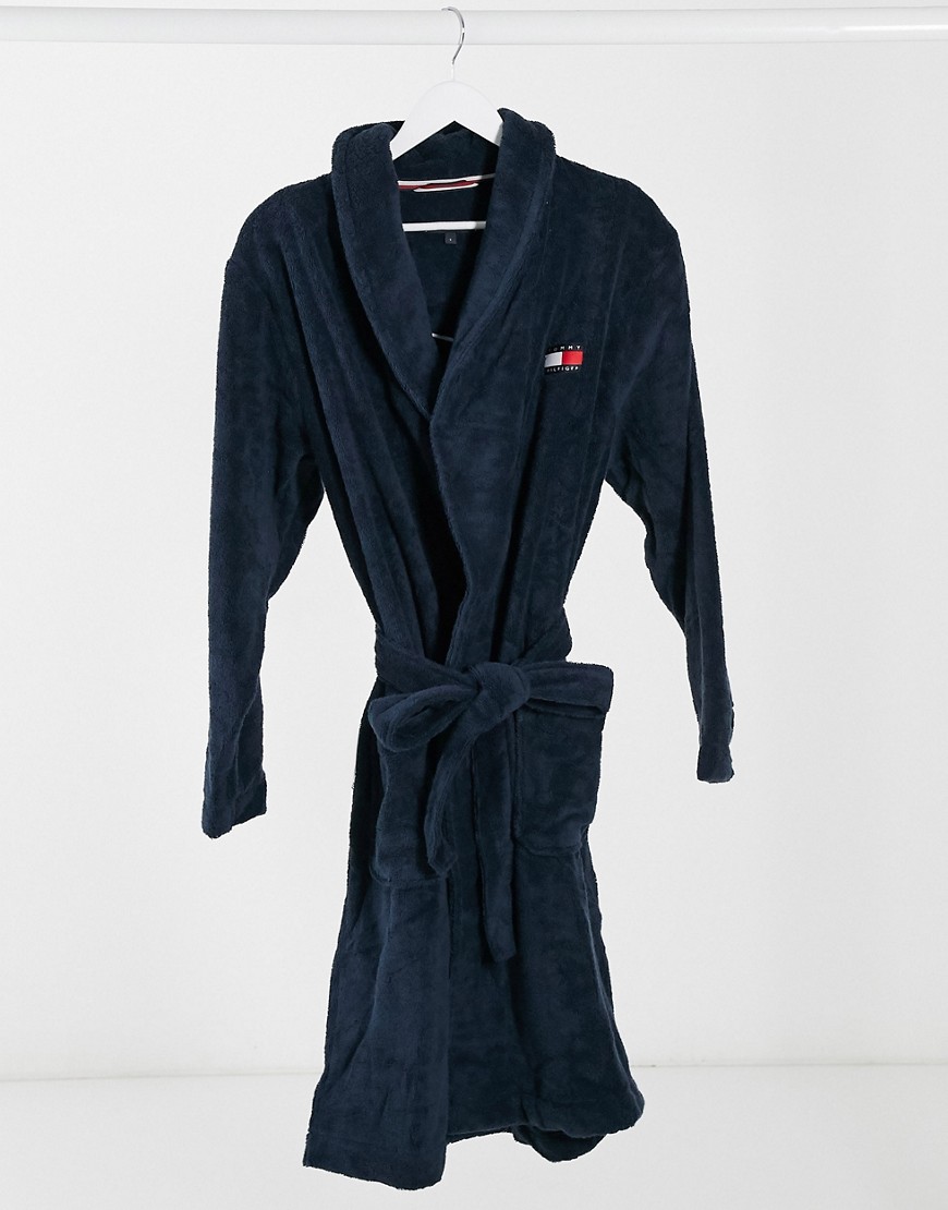 Tommy Hilfiger flag logo towelling bathrobe in navy blazer