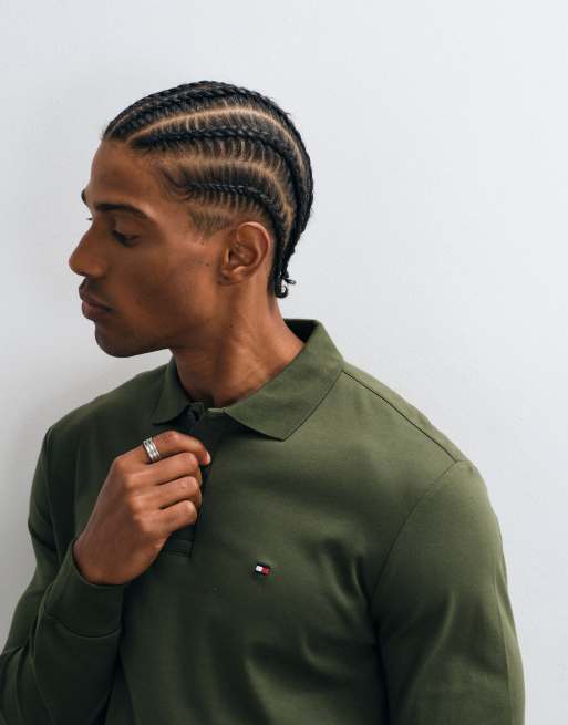 Tommy Hilfiger flag long sleeve polo shirt in khaki, 4 of 5