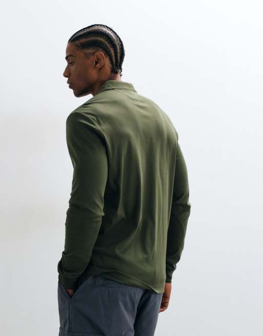 Tommy Hilfiger flag long sleeve polo shirt in khaki, 5 of 5