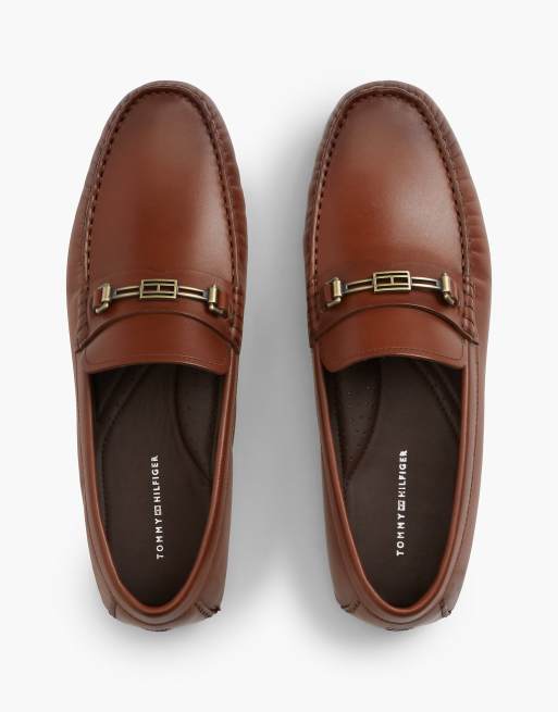 Tommy Hilfiger Flag plaque leather driver shoes in brown, 3 of 7