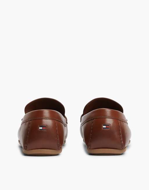Tommy Hilfiger Flag plaque leather driver shoes in brown, 4 of 7