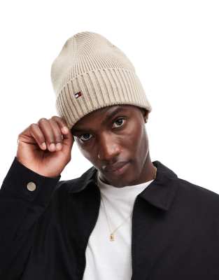 flag ribbed beanie in beige-Neutral