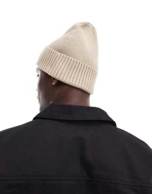 Tommy Hilfiger Flag Ribbed Beanie In Neutral