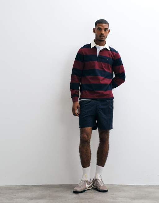 Tommy Hilfiger flag rugby shirt in burgundy/navy stripe, 2 of 5