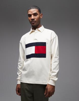 Tommy Hilfiger flag rugby shirt in cream-White