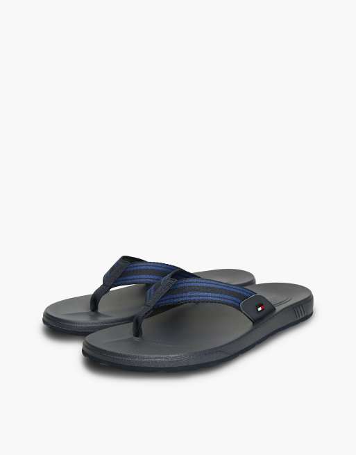 Tommy Hilfiger Flag webbing strap contoured flip-flops in dark blue, 2 of 7