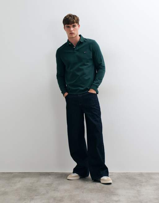 Tommy Hilfiger flaglogo langærmet poloskjorte i mørkegrøn, 2 af 5