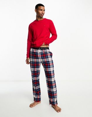Tommy Hilfiger flannel lounge set in checked blue/red