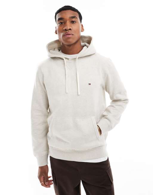 Tommy Hilfiger – Fleece-Kapuzenpullover in Hellgrau mit Kordelzug