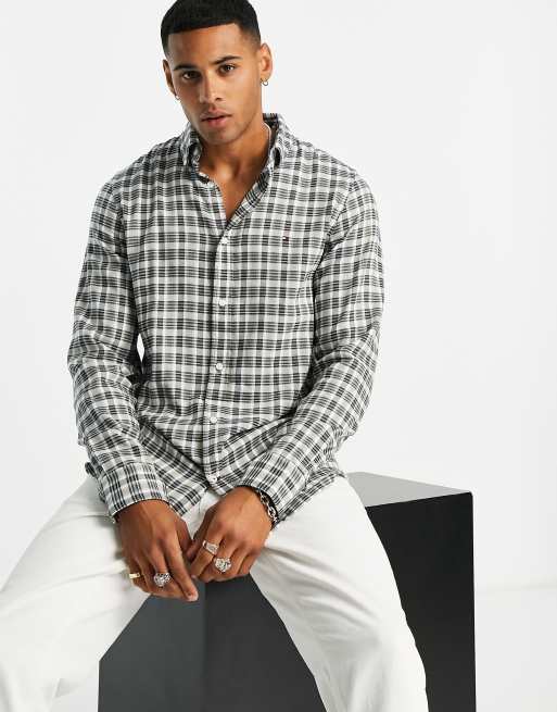 Tommy Hilfiger – Flerfärgad, smårutig, smal oxfordskjorta med ikonlogga