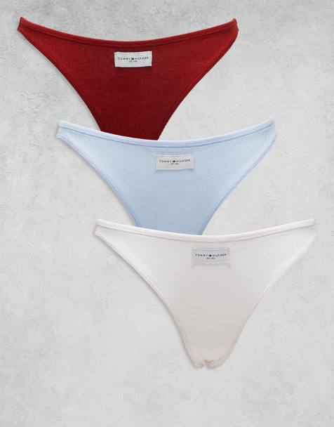 Tommy Hilfiger – Flerfärgade, ribbade bikinitrosor med logga 3-pack - view 1