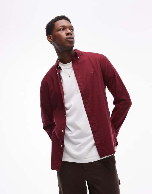 Tommy Hilfiger - Flex - Bordeaux skjorte i børstet stof
