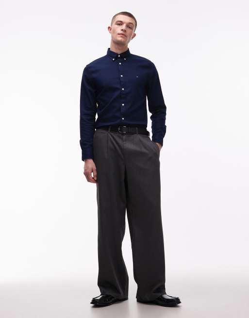 Tommy Hilfiger - Flex - Camicia color blu navy in plumetis, 2 di 5