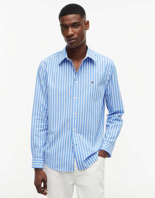 Tommy Hilfiger - Flex - Chemise coupe classique en popeline à rayures - Bleu multicolore