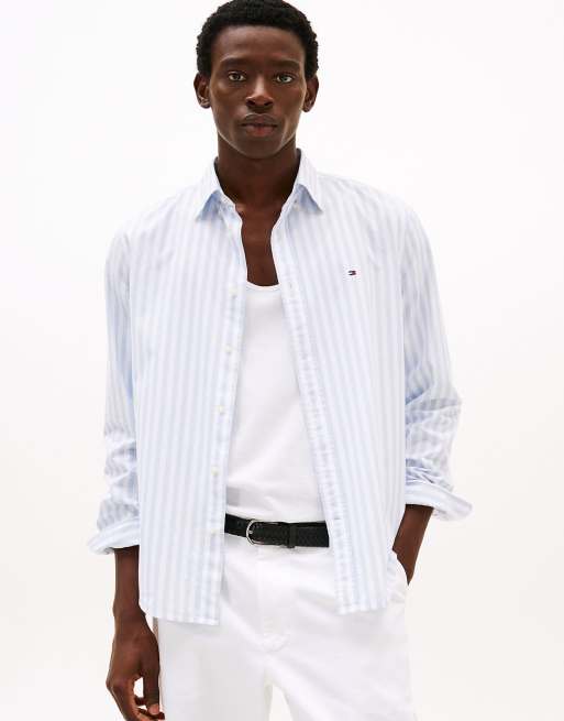 Tommy Hilfiger - Flex - Chemise en popeline à grosses rayures - Bleu clair