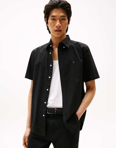 Tommy Hilfiger flex poplin short sleeve shirt in black