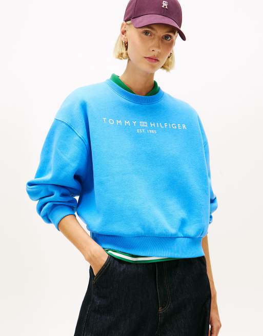 Tommy Hilfiger Flex fleece relaxed crew neck sweatshirt in blue