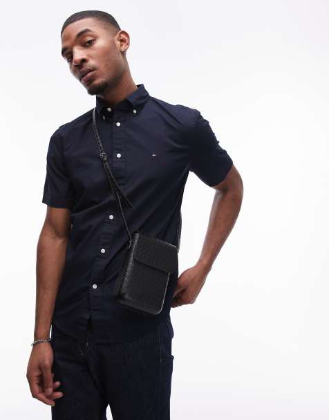 Tommy Hilfiger flex poplin short sleeve shirt in navy