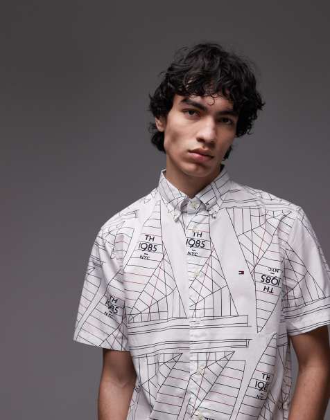 Tommy Hilfiger flex poplin all over nautical print shirt in ecru