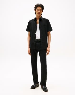 Tommy Hilfiger Flex Poplin Short Sleeve Shirt In Black