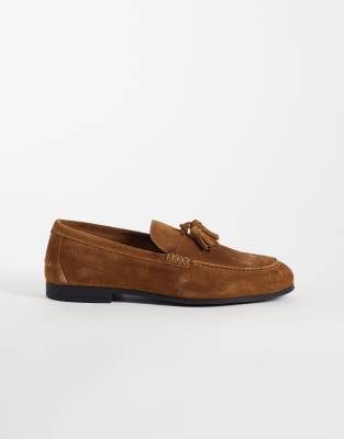 Tommy Hilfiger flexible suede tassel loafers in ginger brown