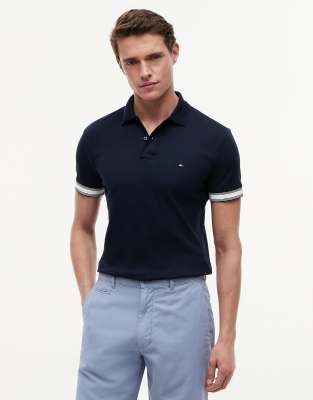 Fließendes Slim-Fit-Polohemd aus Baumwolle in Dunkelblau Blau XXL
