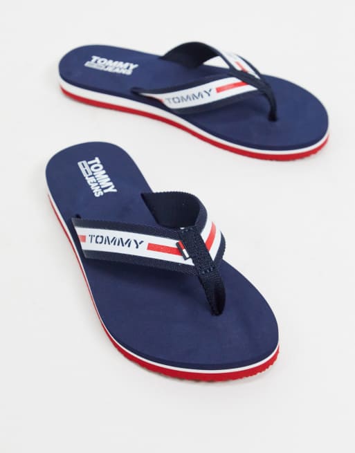 Tommy hilfiger navy blue flip sale flops