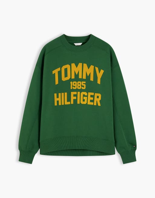 Tommy Hilfiger Flock varsity logo oversized sweatshirt in dark green, 5 of 6