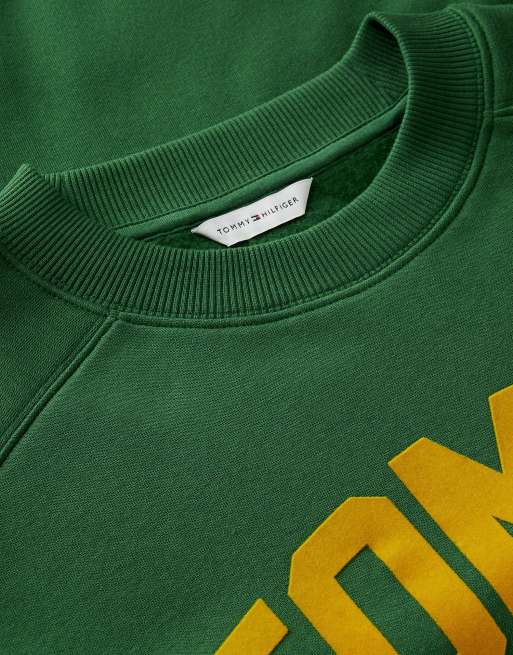 Tommy Hilfiger Flock varsity logo oversized sweatshirt in dark green, 6 of 6