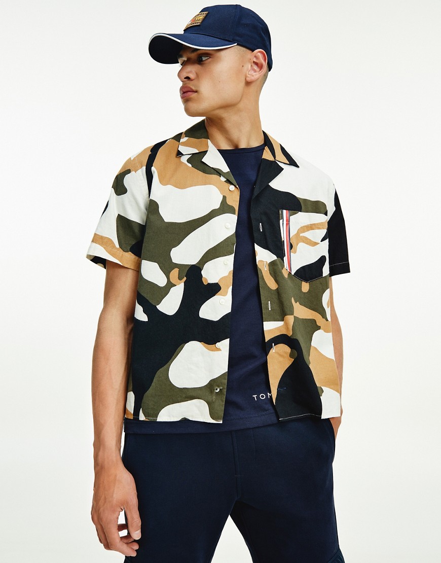 Tommy Hilfiger floral camo print short sleeve shirt in multi
