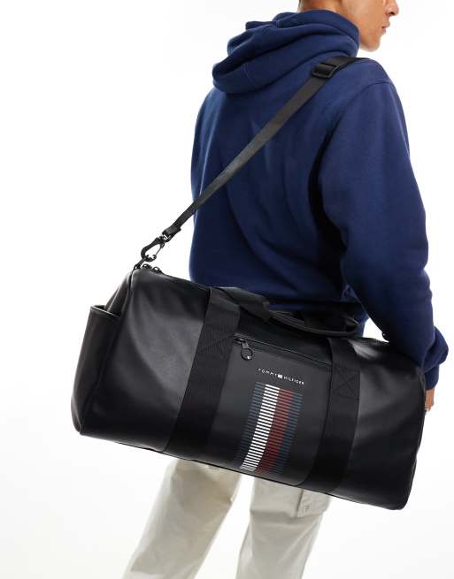 Tommy Hilfiger - Foundation - Borsa a sacco nera con dettaglio a righe