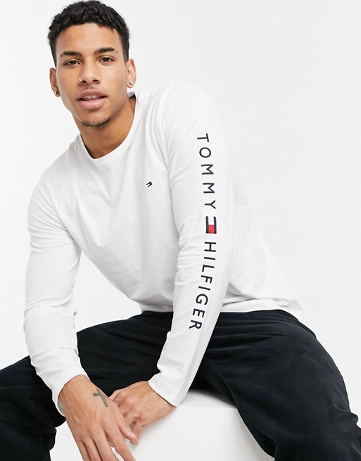 Tommy Hilfiger front & arm logo long sleeve top in white