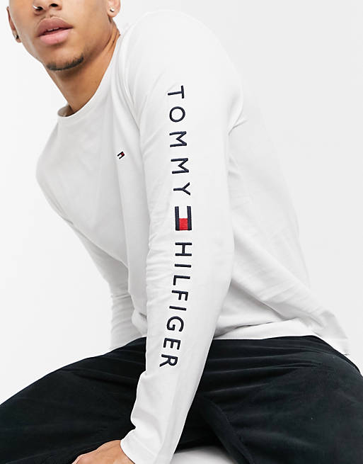 Tommy Hilfiger front & arm logo long sleeve in white | ASOS
