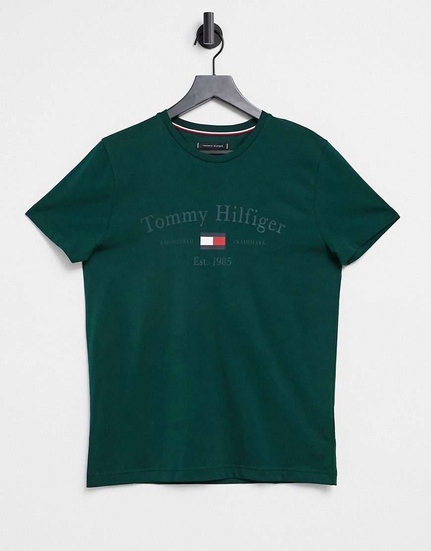 Tommy Hilfiger front central logo print t-shirt in hunter green
