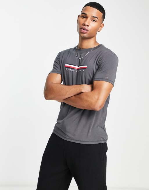 Tommy Hilfiger front logo t-shirt in dark grey | ASOS