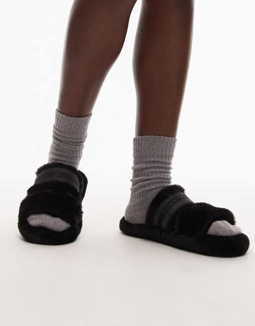 Tommy Hilfiger fur slippers in black